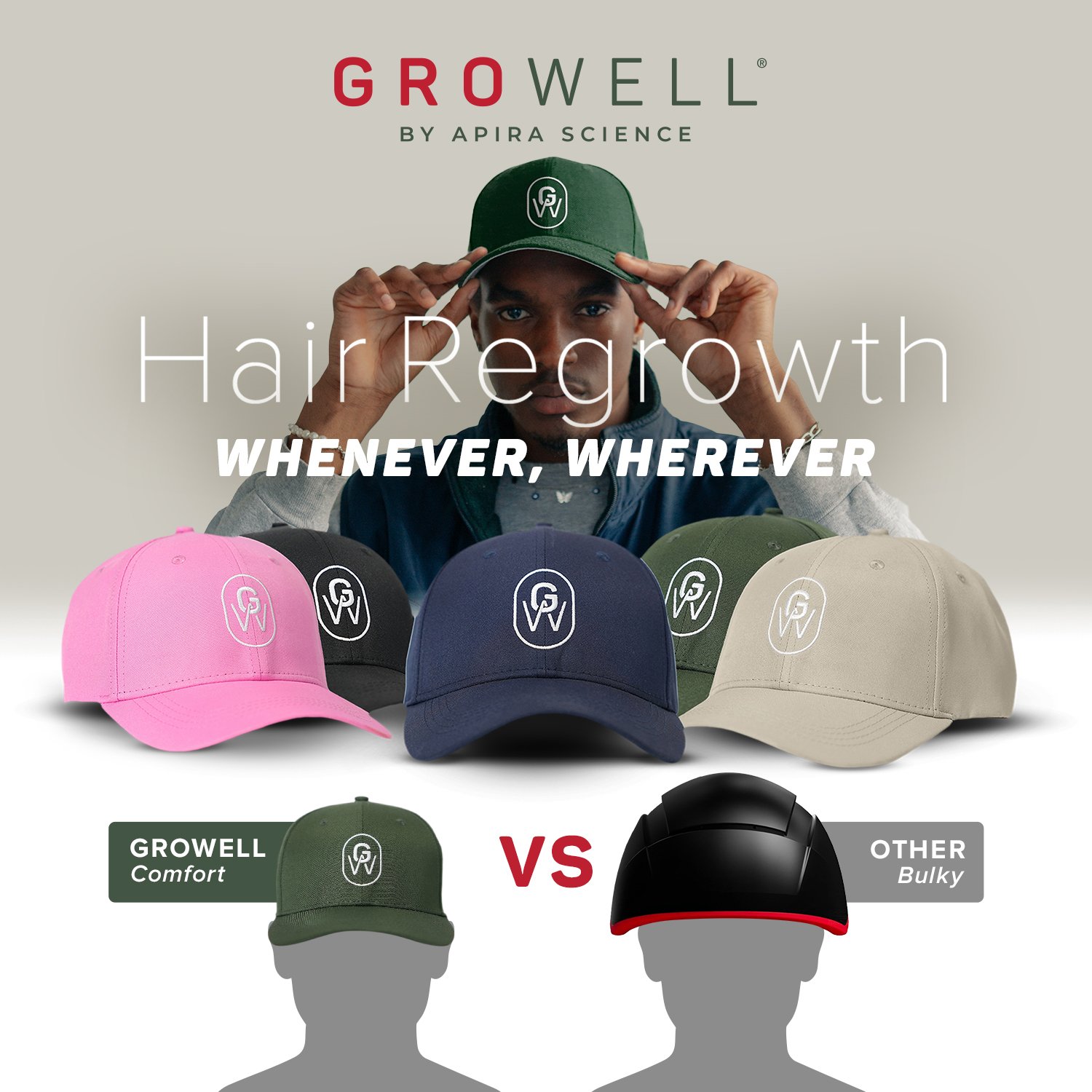 The color range of GroWell red light therapy Hair growth Caps