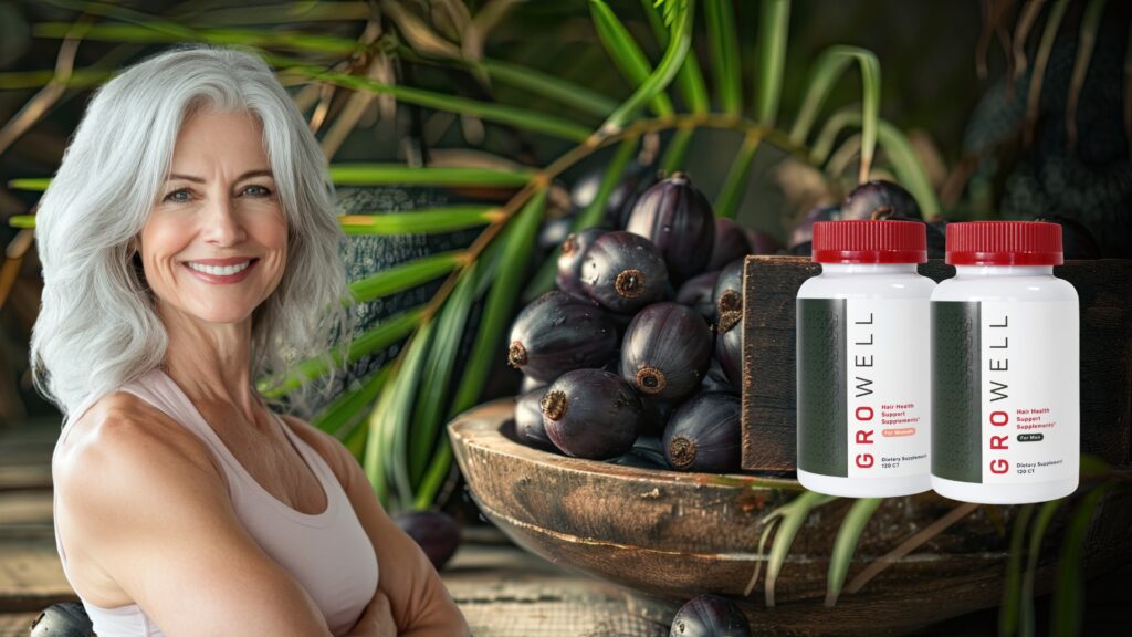 Woman with hair health supplements