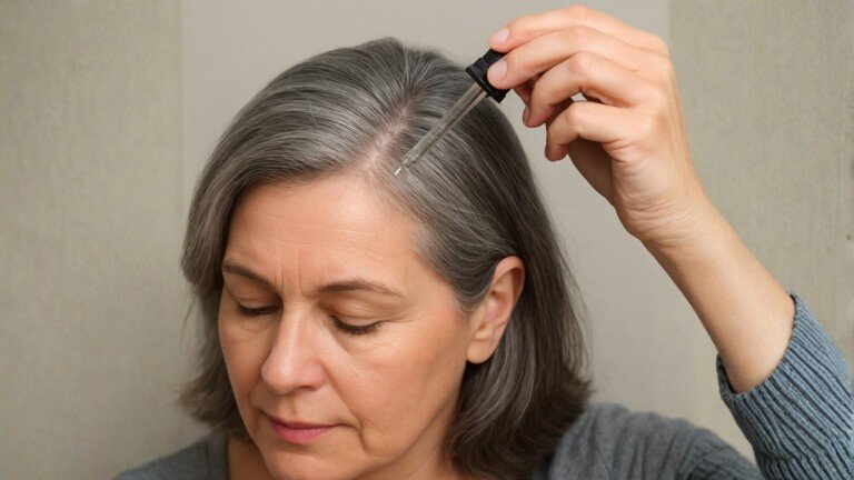 woman applying minoxidil
