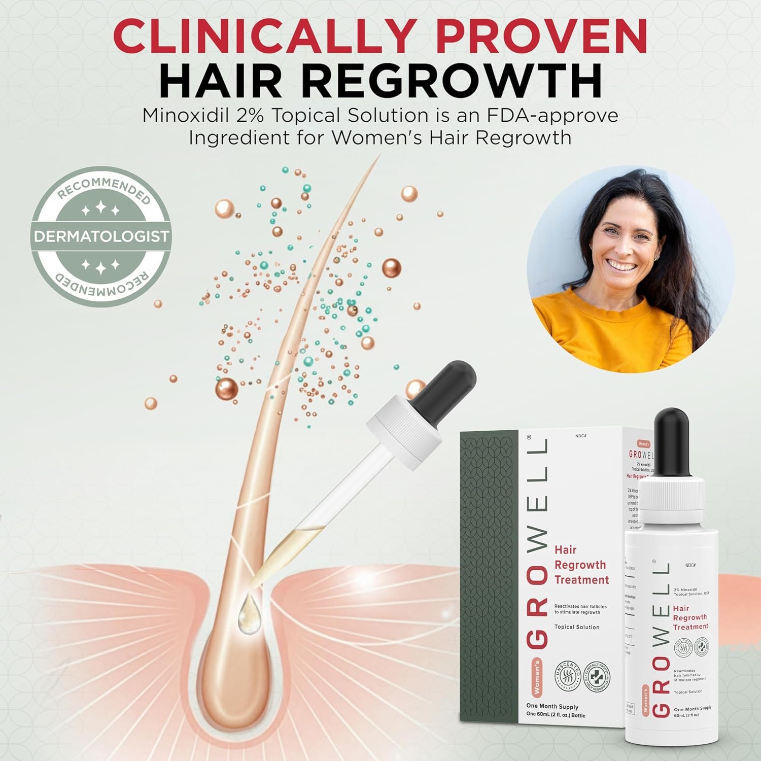 Topical minoxidil for women applied to scalp with dropper